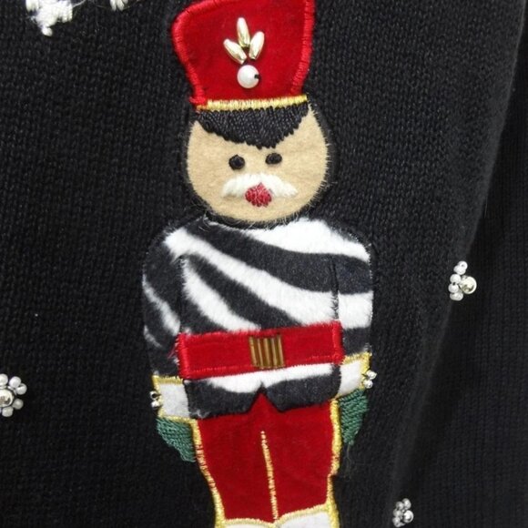 Ugly Christmas Sweater Vest M Black w Toy Soldiers Snowflakes Lord & Taylor - Picture 5 of 8